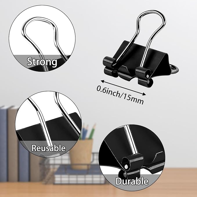 SANNIX 150 PCS Mini Binder Clips, 5/8 inch 15mm Binder Clips Black Paper Clamps - Image 2