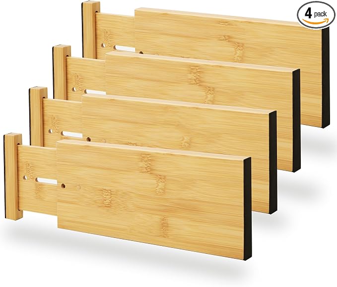 BAMEOS 4" High Bamboo Drawer Dividers by BAMEOS