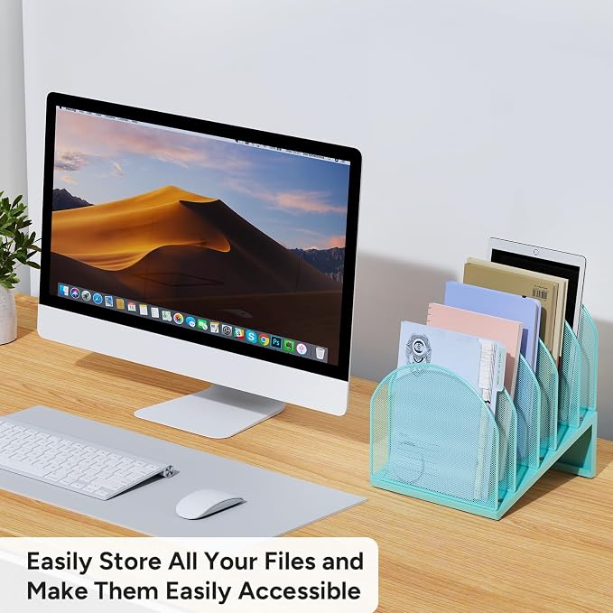 5-Section Desk File Organizer, Metal Mesh Folder Organizer - Image 5