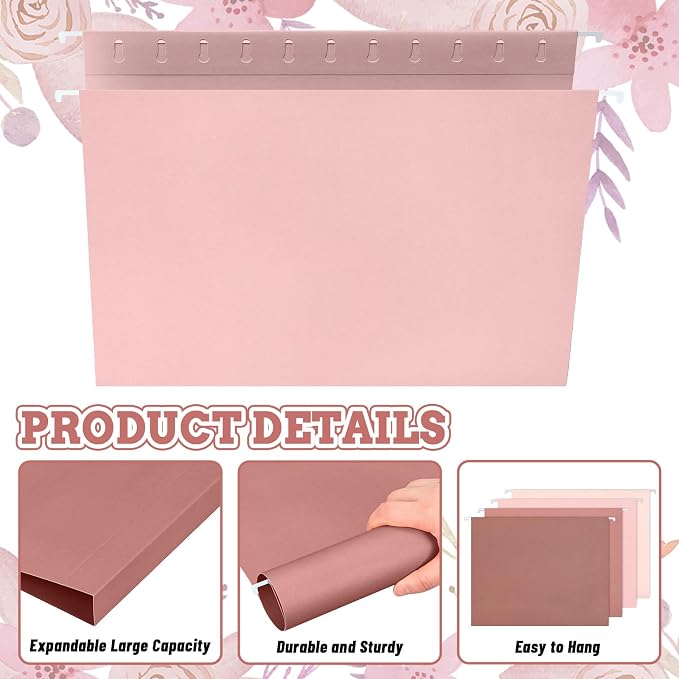 Whaline 36 Pack Dusty Pink Hanging File Folders Letter Size 4 Colors Pink File - Image 3