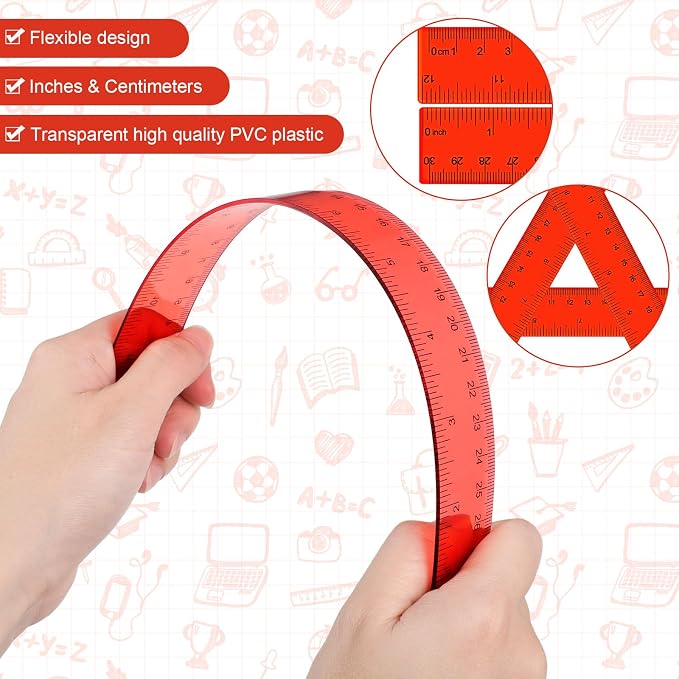 Zonon 2 Pcs 12 Inch Clear Ruler and 6 Inch Plastic Protractor Set, Dual Scale - Image 3