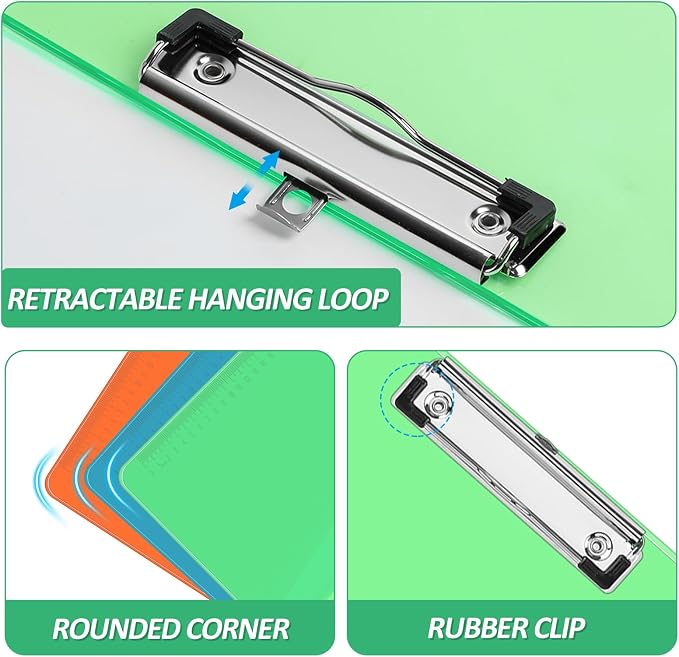 Plastic Clipboards, PANDRI 6 Pack Clear Colored Clipboards, Low Profile Clip - Image 4