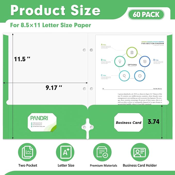 Two Pocket Portfolio Folders, PANDRI 60 Pack 3 Hole Punched 2 Pocket Folders - Image 2