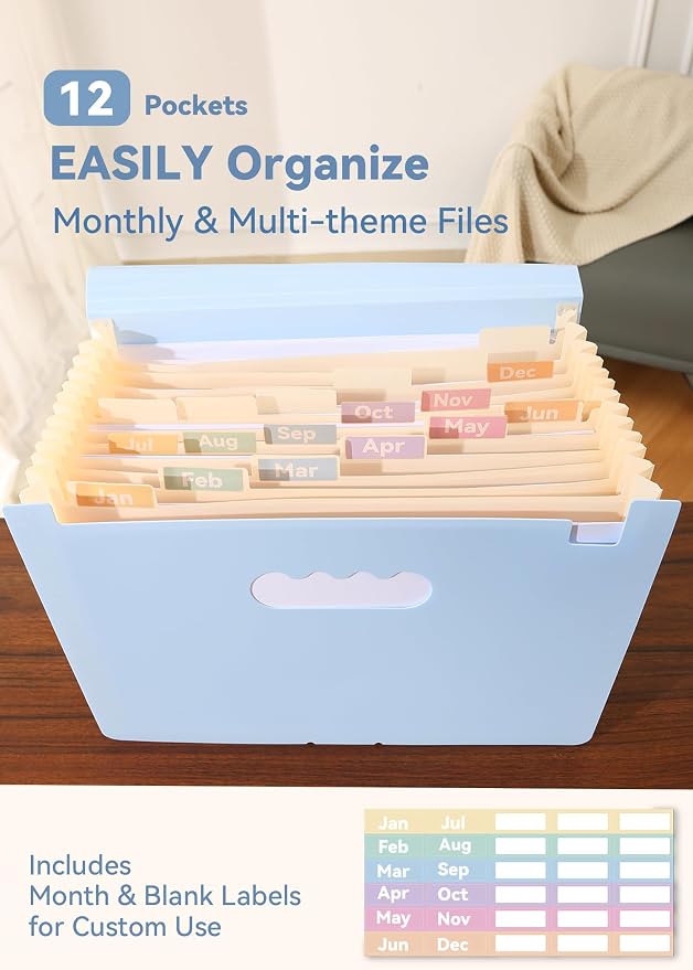 SortRax Accordion File Organizer 12 Pockets, Monthly Bill Receipt Tax Organizer - Image 2
