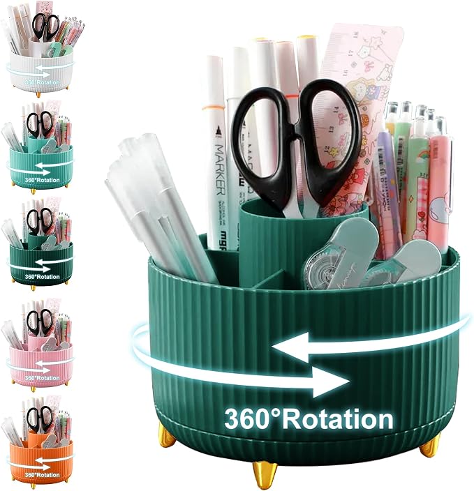 Cayxenful Pencil Holder For Desk, 5 Slots 360°Degree Rotating Desk Organizers by Cayxenful