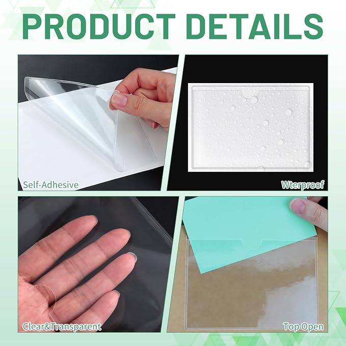 52 Packs 3" x 5" Self Adhesive Index Card Pockets, Library Card Pockets Plastic - Image 3