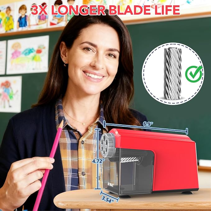 AFMAT Electric Pencil Sharpener Heavy Duty, 6 Holes, Cordless & Rechargeable - Image 3