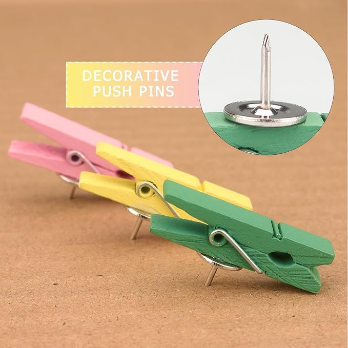 50 PCS Wooden Clips Push Pins Tacks - Image 5