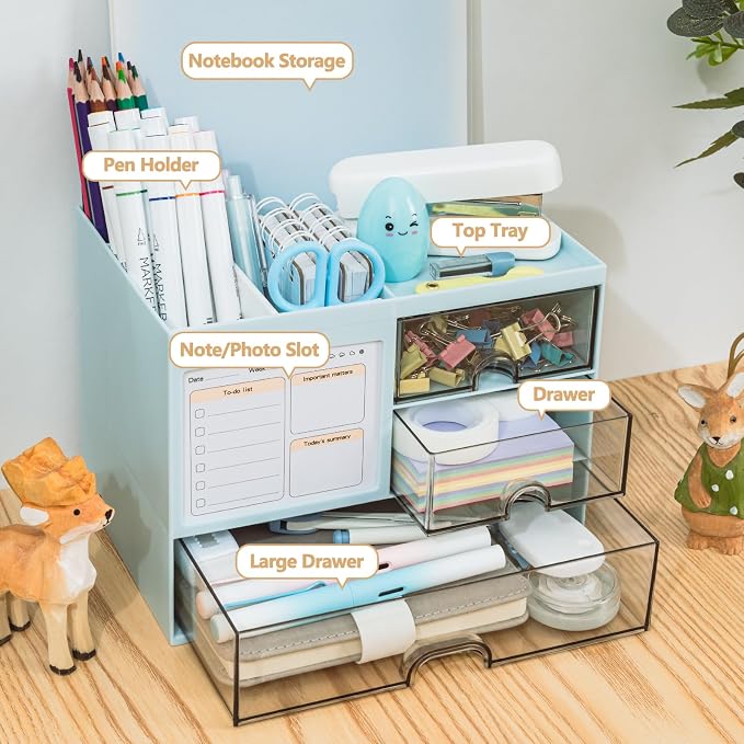 QIYVLOS Desk Organizer with 3 Drawer, Desk Organizers and Storage with 8 - Image 2