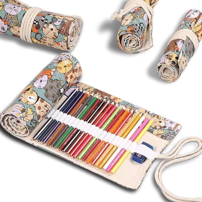 DIYOMR 12/24/36/72 Slots Pencil Wrap Pencil Rolls, Artist Colored Pencil Roll - Image 2