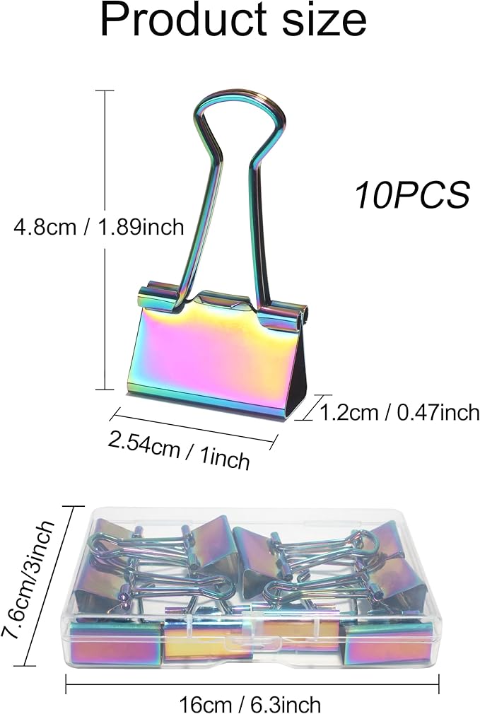 10 Pcs Rainbow Paper Clamps, Medium Binder Clips, 1 Inch Length - Image 3