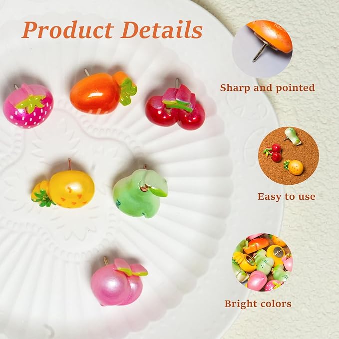Fruit Theme Decorative Push Pins, Colorful Fun Push Pin - Image 4