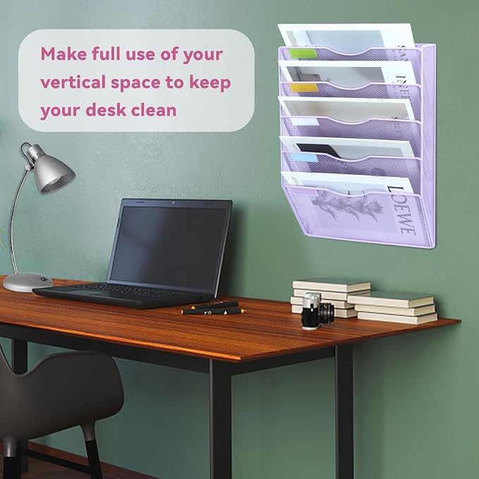 5 Pockets Mesh Wall File Holder Organizer Office Hanging File Folder Magazine - Image 6