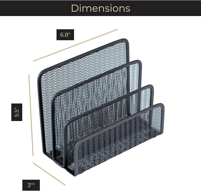 BLU MONACO Black Metal Mesh Letter Sorter | 3-Slot Mail Organizer - Image 6