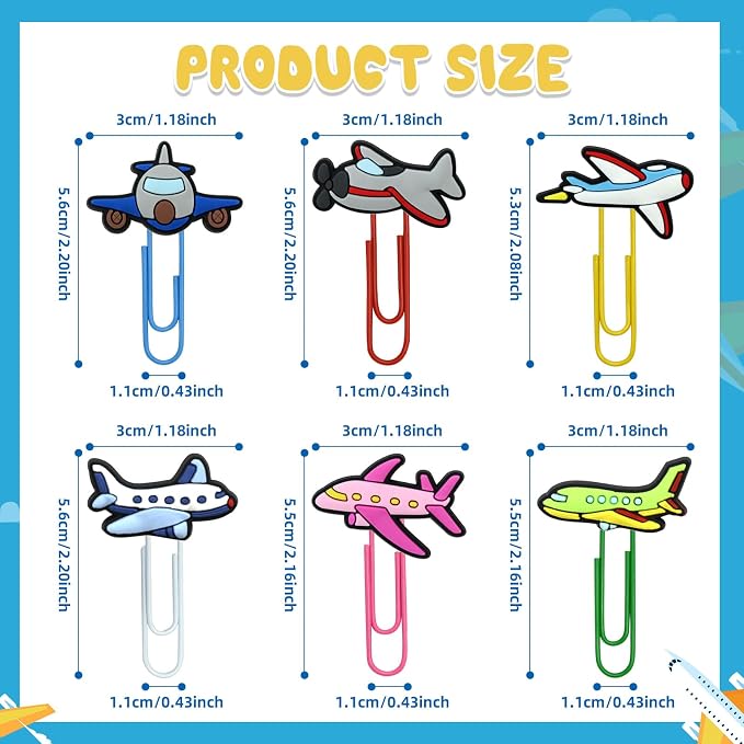 30 PCS Airplane Paper Clips Metal Paperclip Large Size Paper Clip Cute Bookmark - Image 4