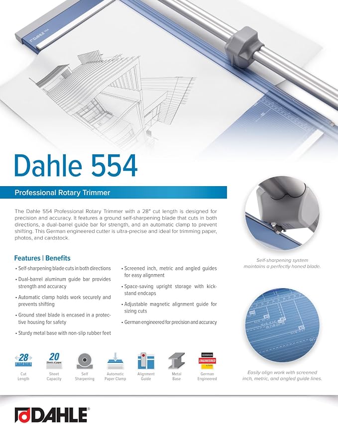 Dahle 554 Professional Rotary Trimmer, 20 Sheet Capacity, Self-Sharpening - Image 7