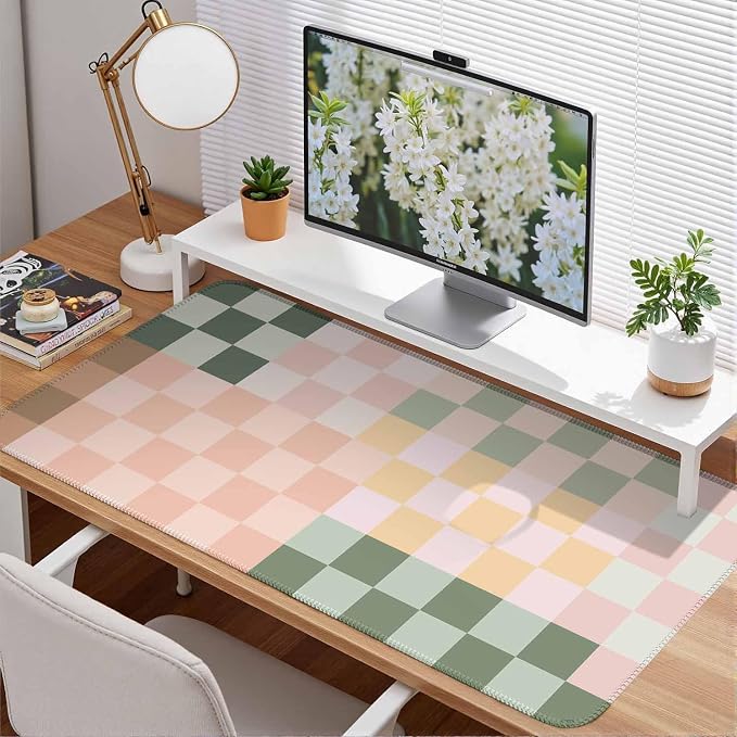 Checkered Desk Mat Cute Pink Pastel XXL Large Mouse Pad Aesthetic Boho Desk Pad - Image 3