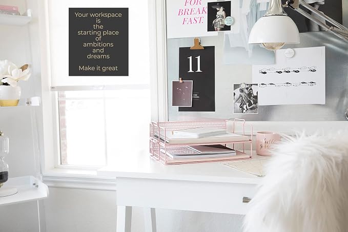 BLU MONACO | Paper Tray Stackable Pink Mesh Set of 2 | Stackable File Trays - Image 2