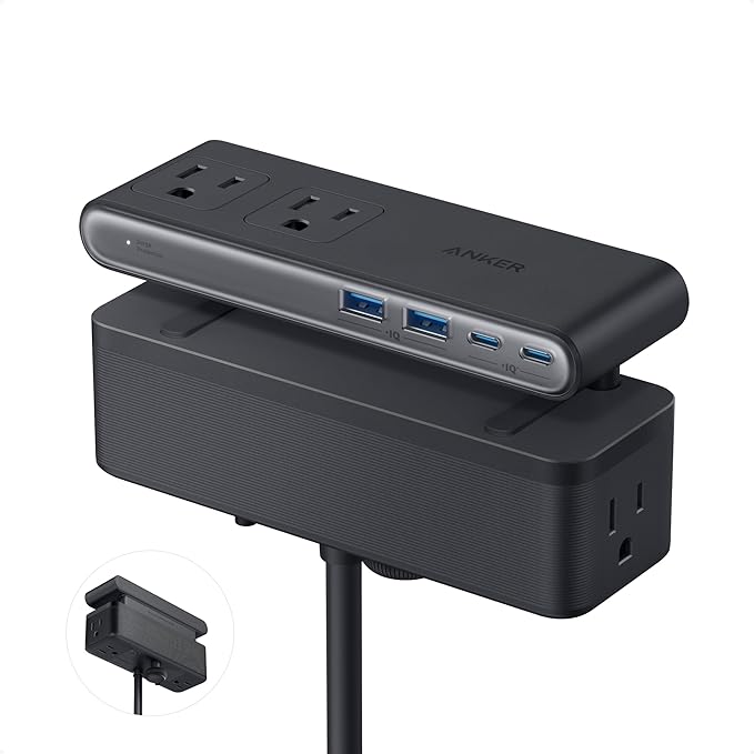 Anker Nano Power Strip, Desk Clamp, 70W Max, 1500J Surge Protector, 2 USB C | by Unknown