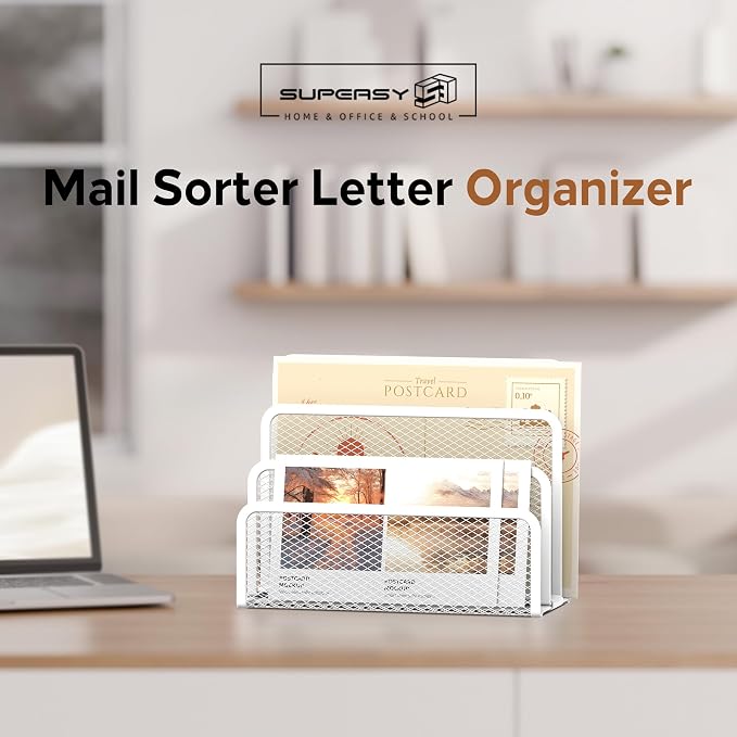 SUPEASY Mail Organizer for Desk, Mesh Metal Mail Holder Countertop - Image 2