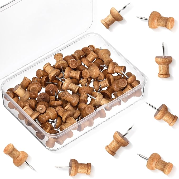 Sawysine 80 Pcs Wood Push Pins, Cute Thumb Tacks Decorative Push Pins by Sawysine