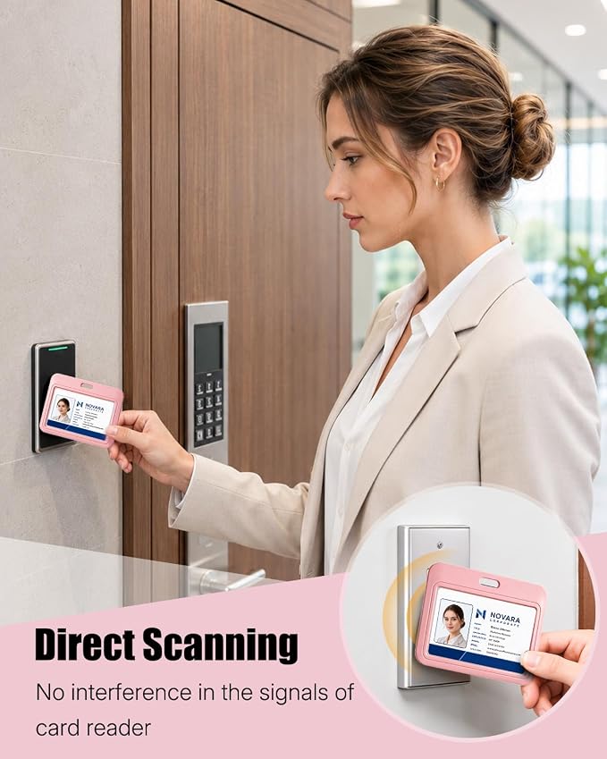 Uniclife 3 Pack Sliding ID Badge Holder Pink Horizontal Hard Plastic Case - Image 2