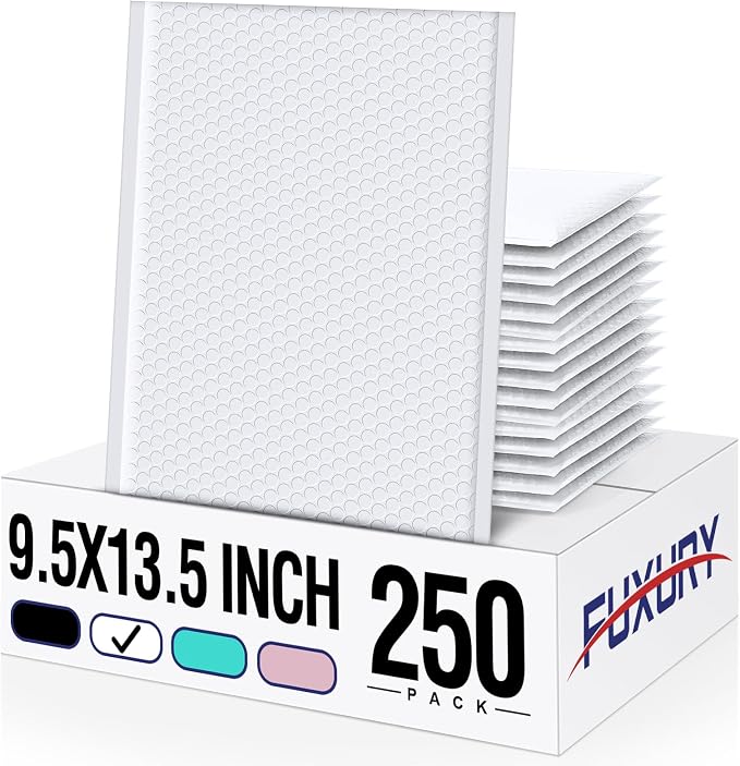 Fuxury Bubble Mailers 9.5x14.5" 250 Pack White Large Padded Envelopes Usable by Fuxury