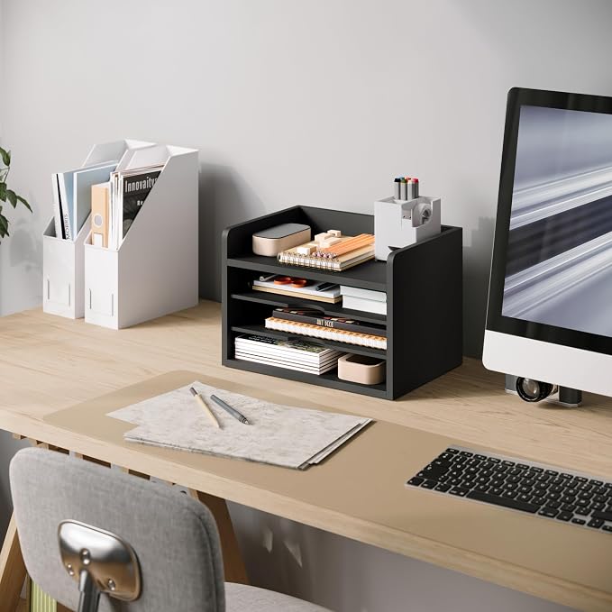 Ballucci File Organizer, 4-Tier Office Desk Organizer, Open Top Wood Paper - Image 2