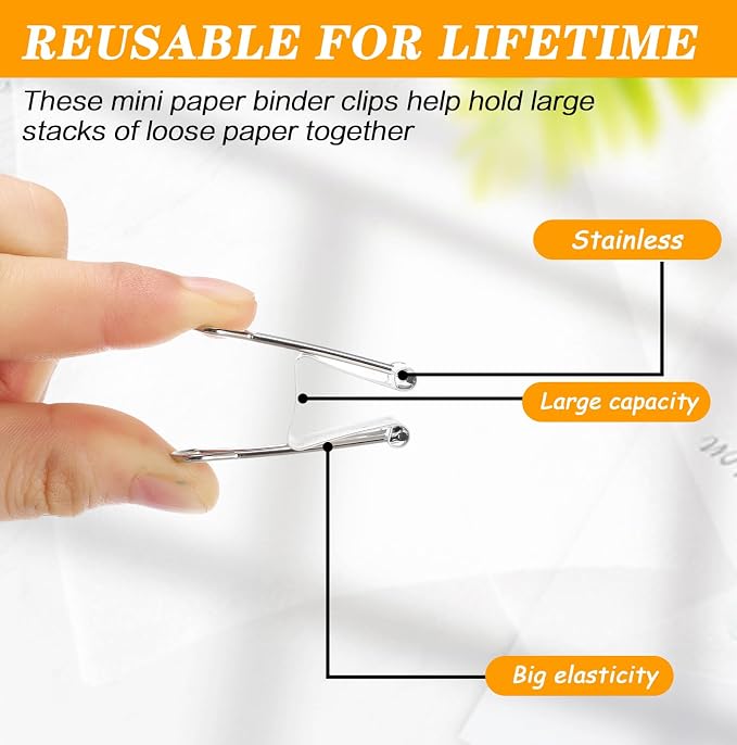 Jetec 300 Pack 1in/25mm White Metal Binder Clips Bulk Medium Reusable Fold Back - Image 3