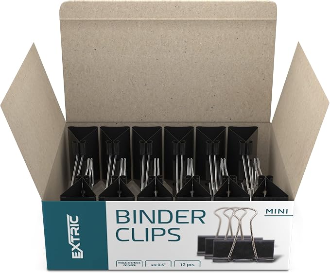 Binder Clips - 24 Mini Binder Clips, 0.6 Inch Black Paper Clamps, File Clip - Image 2