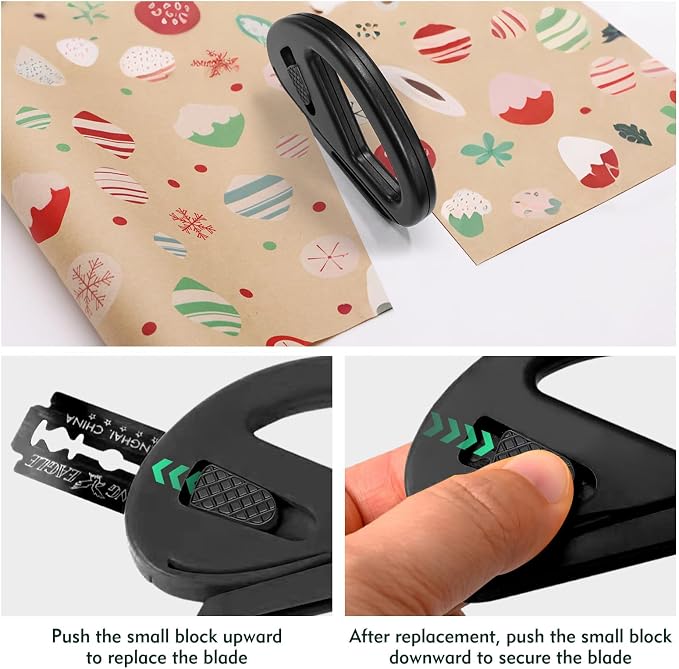 3 Pack Wrapping Paper Cutter & 10 Replaceable Blades, Safety Sliding Gift Wrap - Image 2