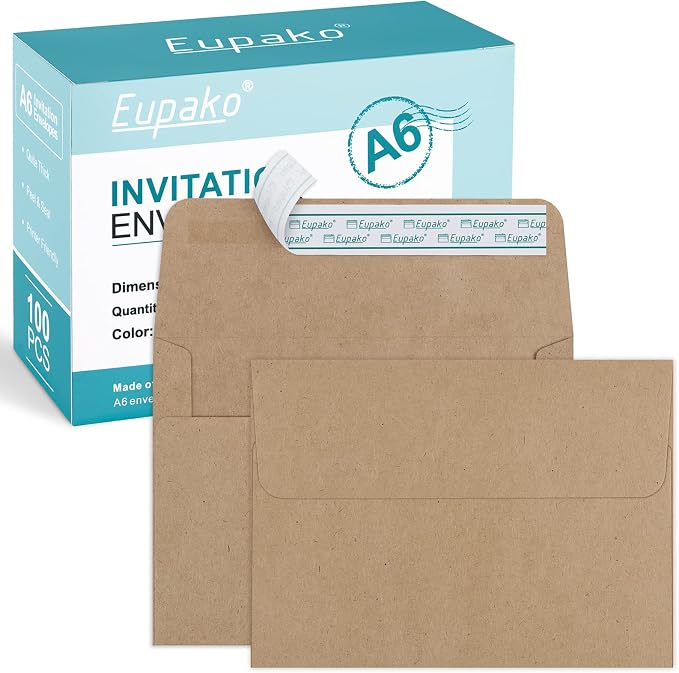 Eupako A6 Brown Envelopes 4x6, 100 Pack Self Seal Envelopes by Eupako