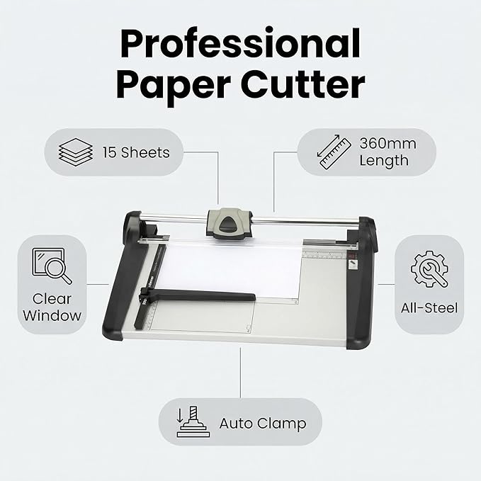 Heavy Duty Rotary Paper Cutter 15 Sheet, Clean Cuts - Image 2