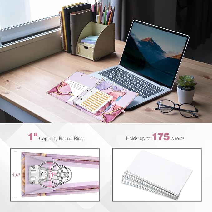 Ospelelf Mini 3 Ring Binder 1 Inch, Cute Pink Marble - Image 2