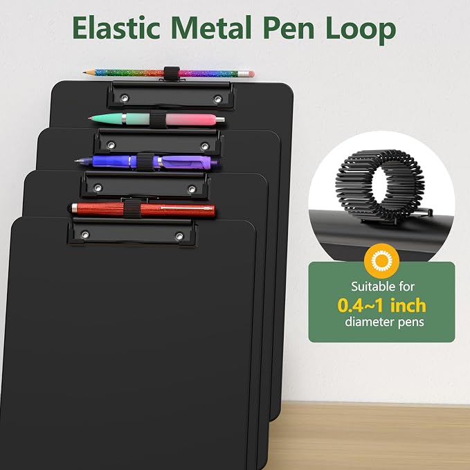 Black Clipboard with Pen Holder, 8.5 x 11 Clip Board - Image 3