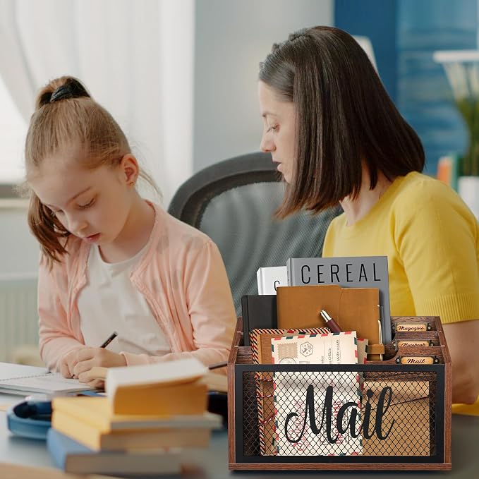 Mail Organizer Letter Holder Countertop, Mail Sorter Mail Basket Wall Mounted - Image 2