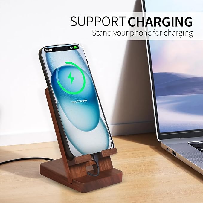 Wood Phone Stand, Desktop Wooden Phone Holder, Portable Office Phone Stand - Image 2