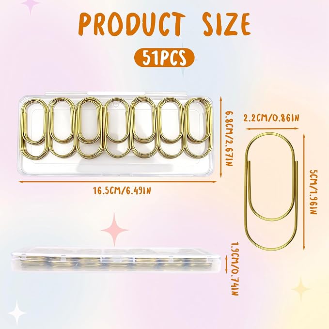 50Pcs 2 in Jumbo Gold Paper Clips, Non Skid Smooth Planner Clip - Image 2