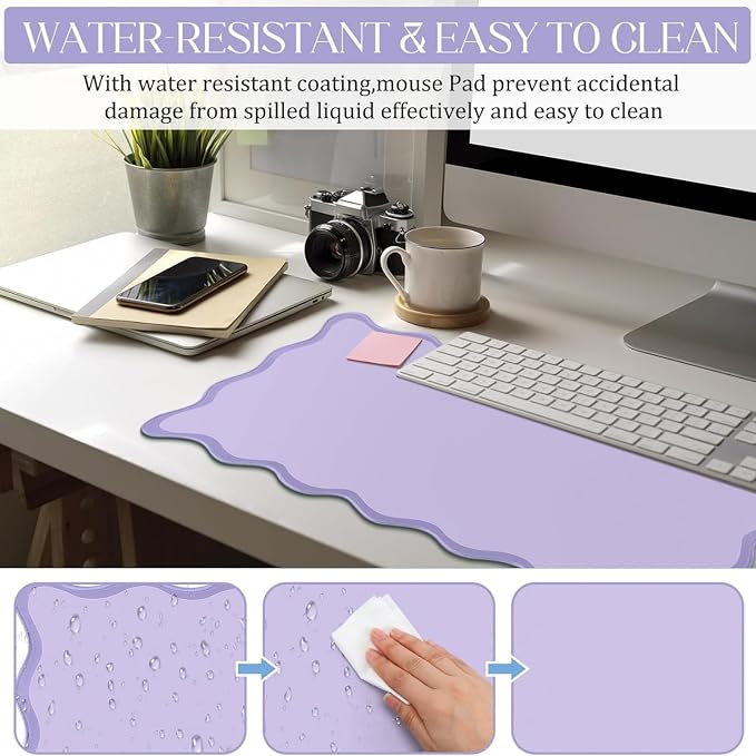 Hahafelt Scalloped Desk Mat Large Desk Pad Cute Coquette Table Mat Back to - Image 3