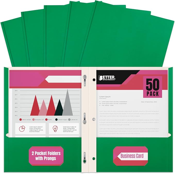 Better Office Products Green Paper 2 Pocket Folders by BetterOfficeProducts