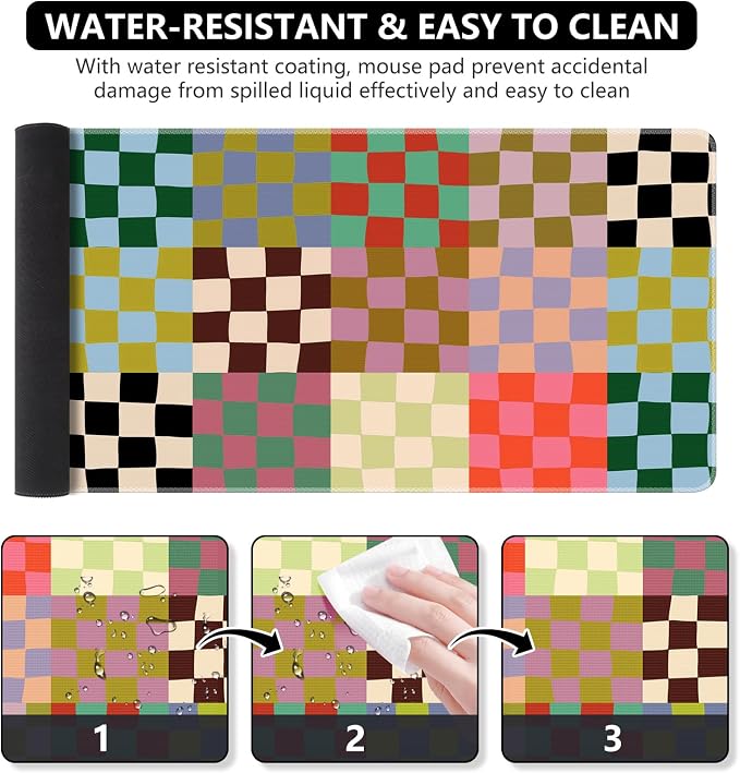 iCasso Checkered Desk Mat, Cute XXL Large Mouse Pad - Image 4