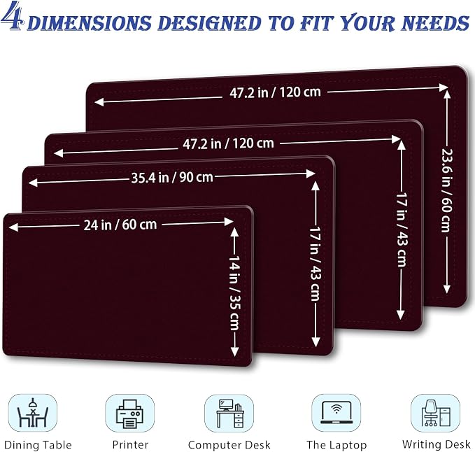 Large Desk Pad, 47.2" x 17" PU Leather Desk Mat - Image 2