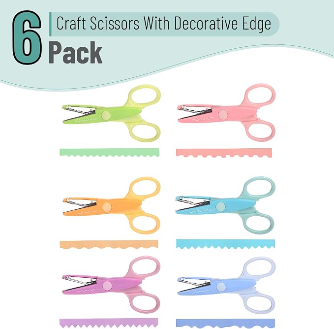 Mr. Pen- Craft Scissors Decorative Edge, 6 Pack, Rainbow | Zig Zag Scissors - Image 2