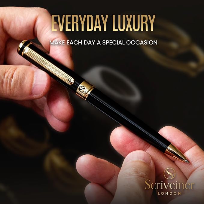 Scriveiner Black Lacquer Ballpoint Pen -Stunning Luxury Pen, Real Gold Plating - Image 5