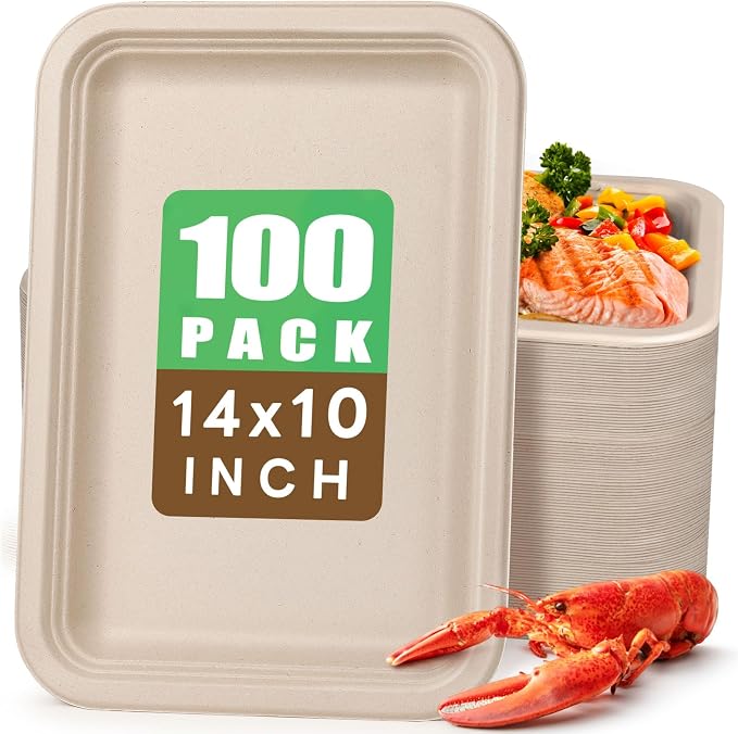 Gezond 100 Pack 14 Inch Disposable Food Trays Eco-Friendly Heavy-Duty Large by Gezond%C2%AE