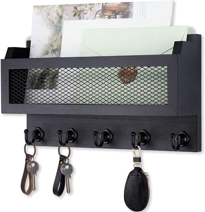 Nekon Mail and Key Holder for Wall Decorative, 11 Inch Wooden Wall Key Organizer by NekonDesign