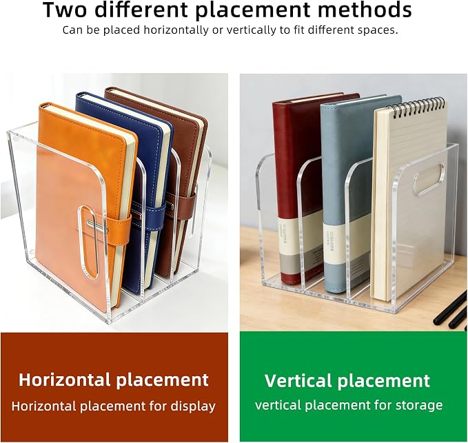 Acrylic Magazine File Holder, 3 Vertical Compartments Desk Document Sorter - Image 6