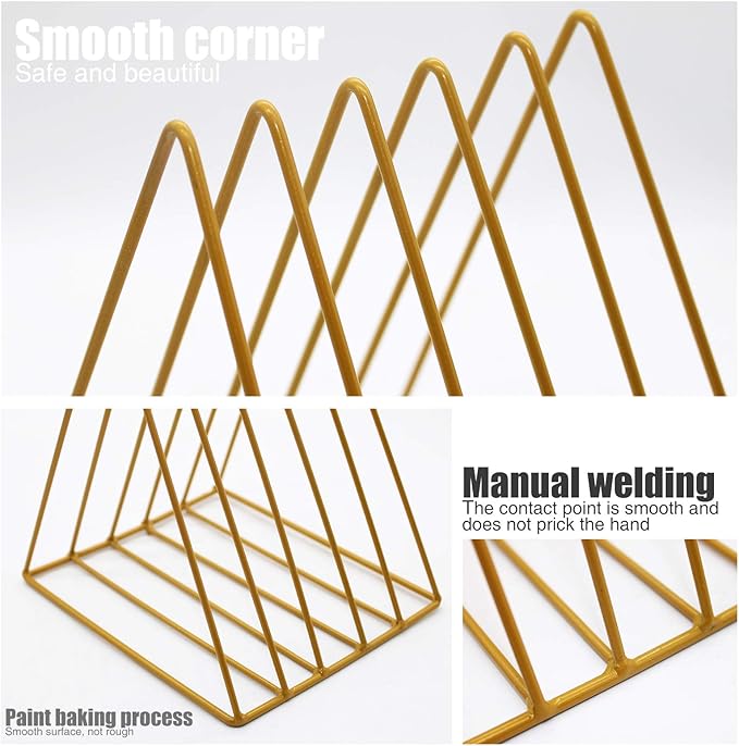 QPEY Triangle File Holder, 5 Slot Metal Vinyl Record Stand Holder Magazine - Image 4