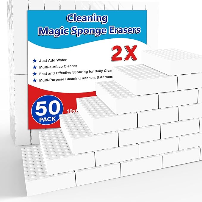 SmilinFit Magic Sponge Erasers, 50 Pack 2X Density Stronger Melamine Sponge by SmilinFit