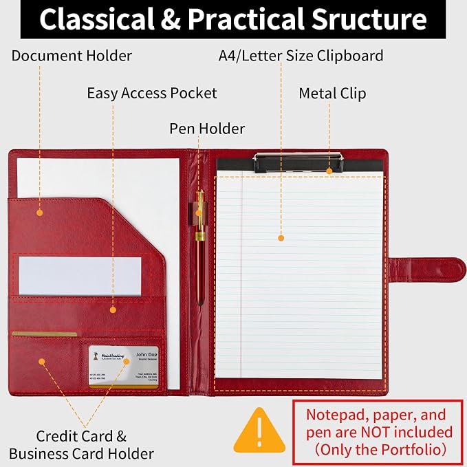 Professional Padfolio with Clipboard, Faux Leather Portfolio Folder Binder - Image 4